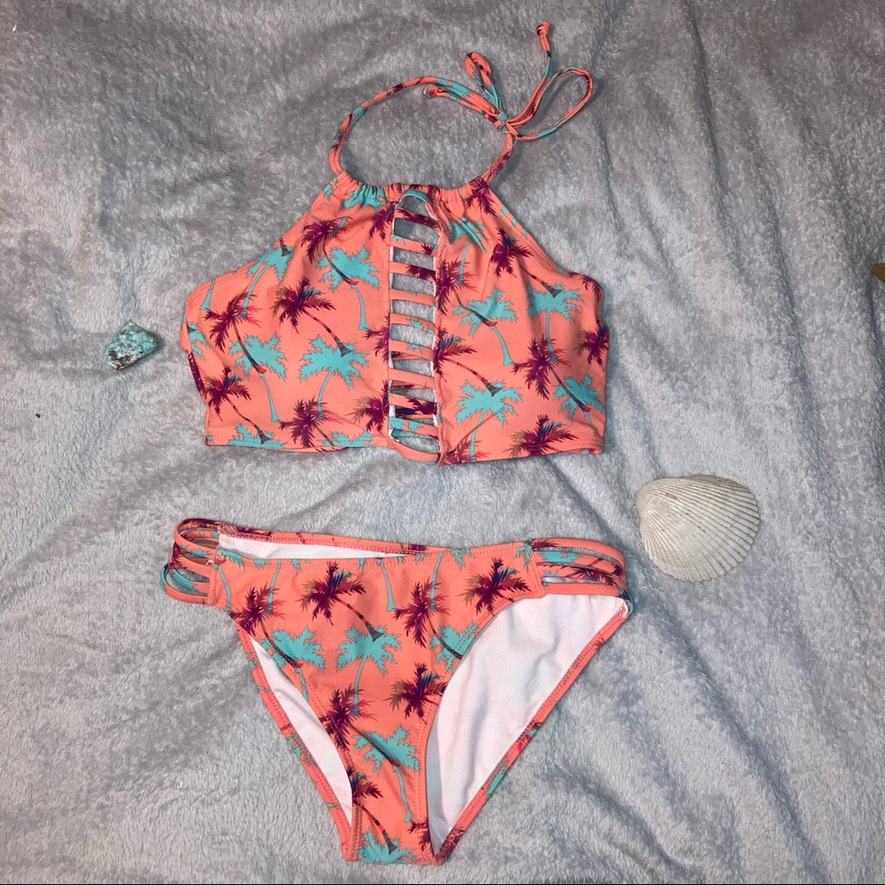 Orange Palm Tree Bikini Set 🌴